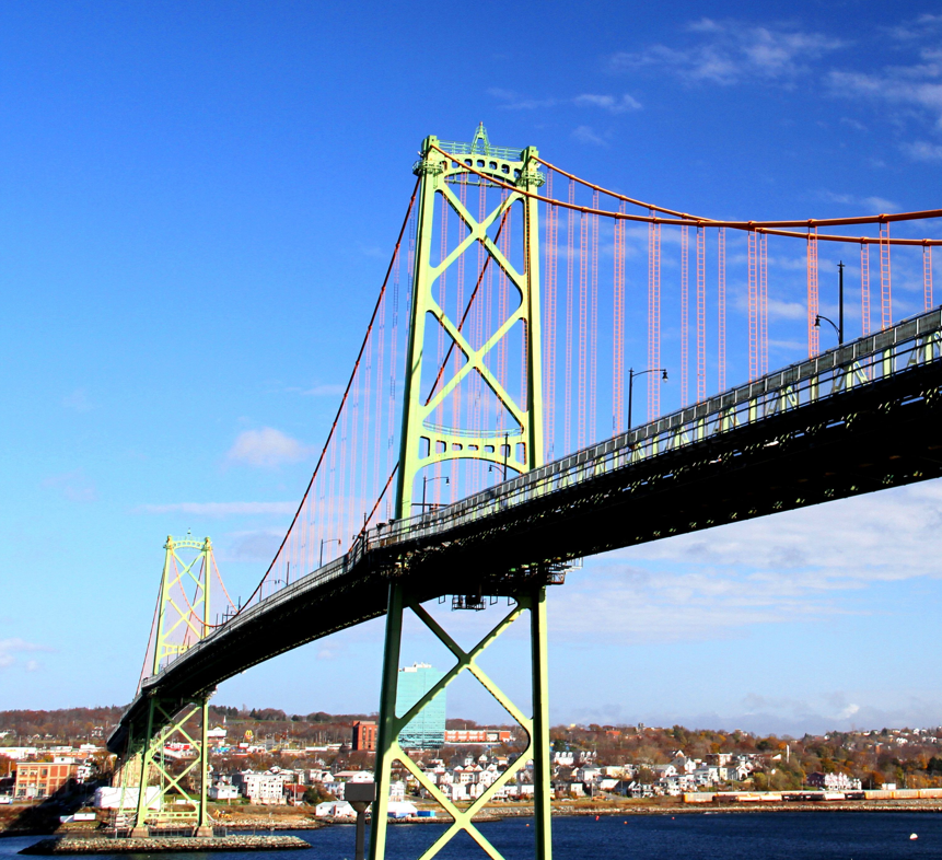 An historic photo of the Macdonald Bridge in fall.