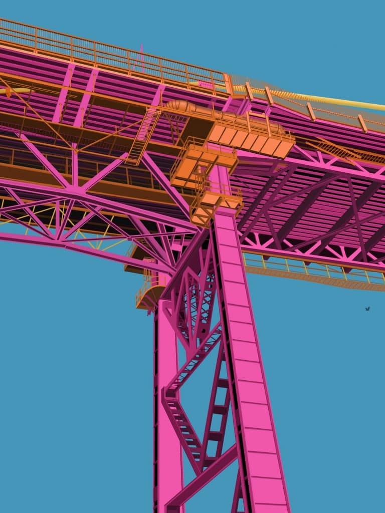 An artist's rendition of the Macdonald Bridge in hot pink.